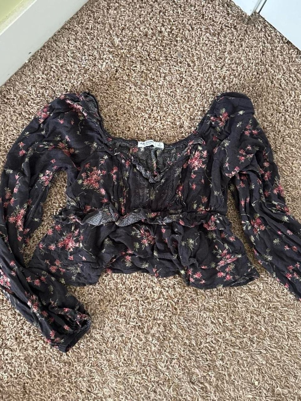 Arizona Jean Company Black Blouse with Pink Floral